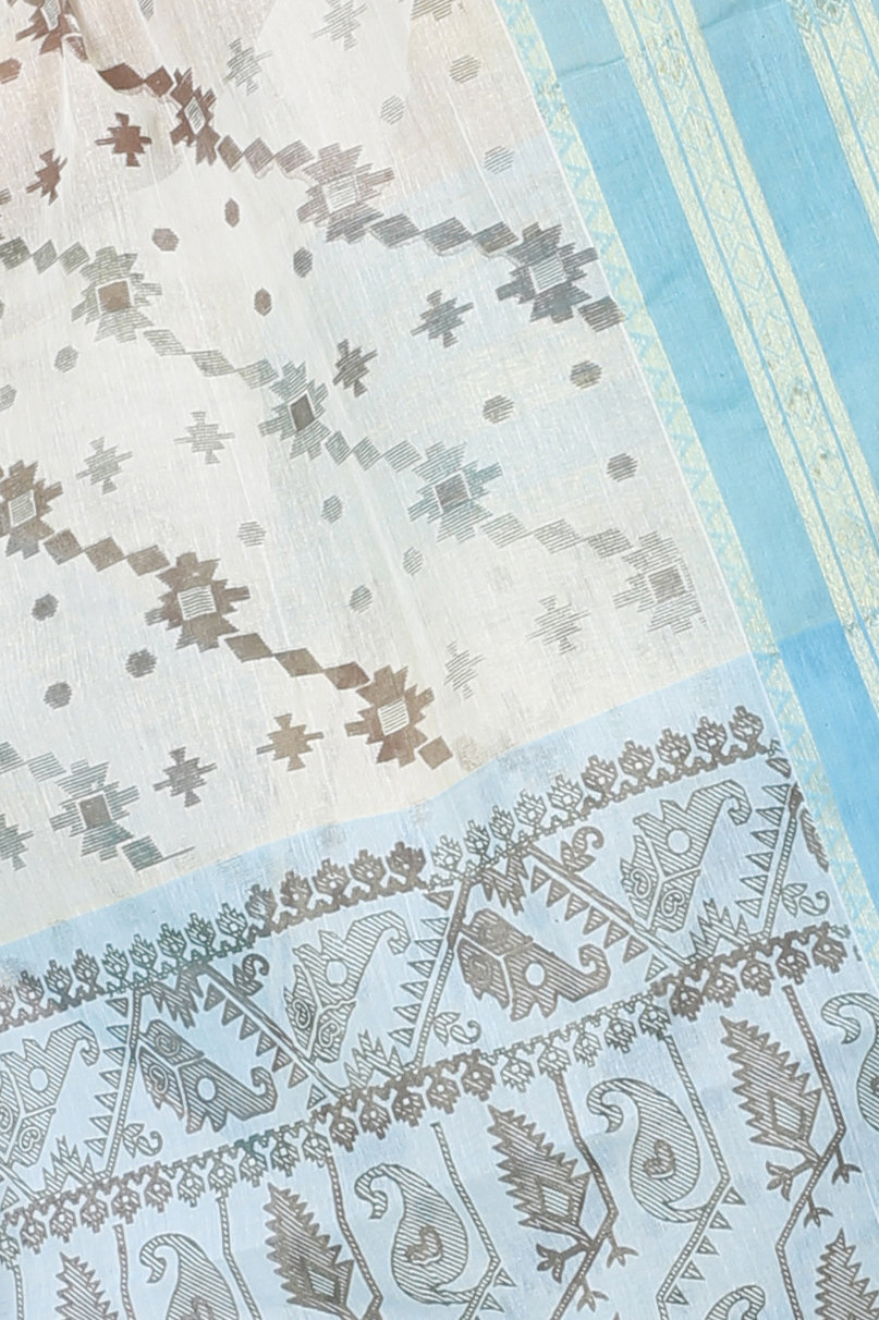 Sky Blue Pure Cotton Rashi Print Tant Saree Print (1013)
